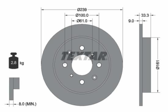 TEXTAR Bremsbelagsatz, Scheibenbremse 2173801 + Bremsscheibe 92204000 Bild TEXTAR Bremsbelagsatz, Scheibenbremse 2173801 + Bremsscheibe 92204000