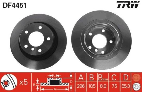 TRW Bremsscheibe DF4451 + Warnkontakt, Bremsbelagverschleiß GIC270 + Bremsbelagsatz, Scheibenbremse GDB1612 Bild TRW Bremsscheibe DF4451 + Warnkontakt, Bremsbelagverschleiß GIC270 + Bremsbelagsatz, Scheibenbremse GDB1612