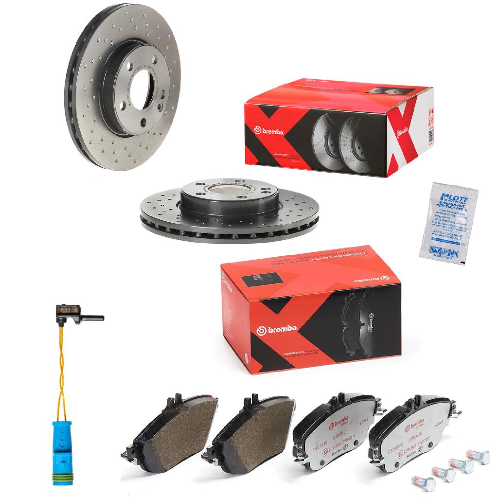 BREMBO Warnkontakt, Bremsbelagverschleiß A 00 353 + Bremsbelagsatz, Scheibenbremse P 50 093X + Bremsscheibe 09.B343.4X