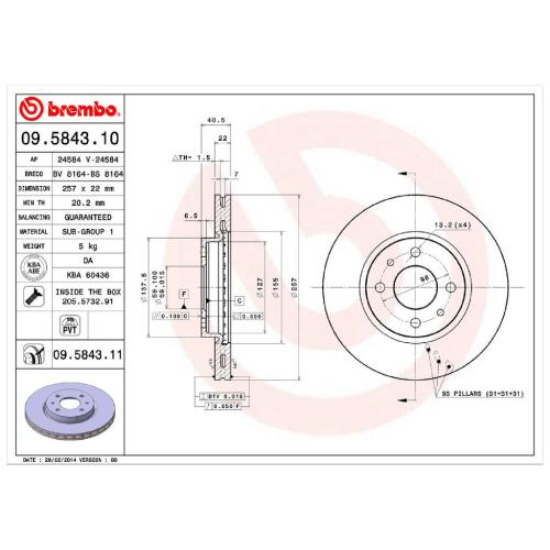 BREMBO Bremsbelagsatz, Scheibenbremse P 11 031 + Bremsscheibe 09.5843.11 Bild BREMBO Bremsbelagsatz, Scheibenbremse P 11 031 + Bremsscheibe 09.5843.11