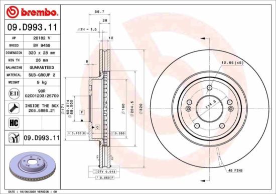BREMBO Bremsbelagsatz, Scheibenbremse P 30 108 + Bremsscheibe 09.D993.11 Bild BREMBO Bremsbelagsatz, Scheibenbremse P 30 108 + Bremsscheibe 09.D993.11
