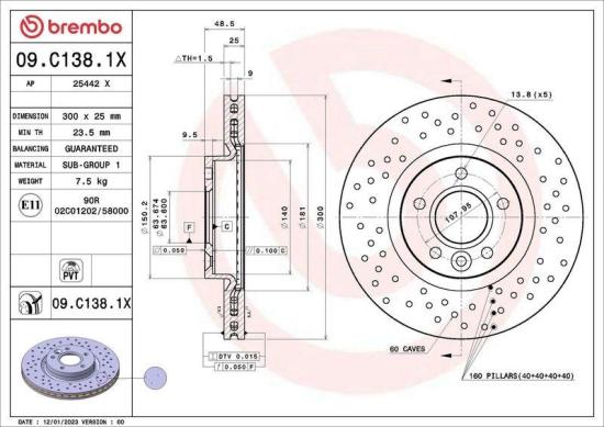 BREMBO Bremsscheibe 09.C138.1X + Bremsbelagsatz, Scheibenbremse P 24 057 Bild BREMBO Bremsscheibe 09.C138.1X + Bremsbelagsatz, Scheibenbremse P 24 057