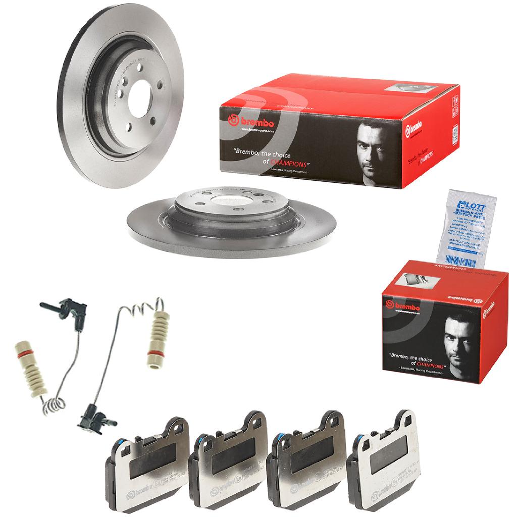 BREMBO Bremsbelagsatz, Scheibenbremse P 50 043 + Bremsscheibe 08.7607.11 + Warnkontakt, Bremsbelagverschleiß A 00 386