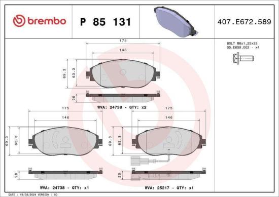 BREMBO Bremsscheibe 09.C306.1X + Bremsbelagsatz, Scheibenbremse P 85 131 Bild BREMBO Bremsscheibe 09.C306.1X + Bremsbelagsatz, Scheibenbremse P 85 131