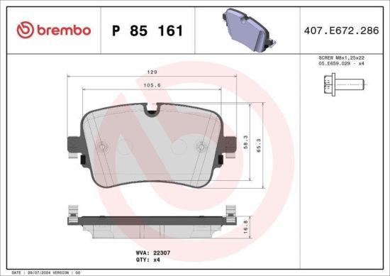 BREMBO Bremsscheibe 09.D424.11 + Bremsbelagsatz, Scheibenbremse P 85 161 Bild BREMBO Bremsscheibe 09.D424.11 + Bremsbelagsatz, Scheibenbremse P 85 161