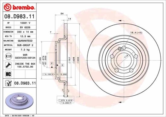 BREMBO Bremsscheibe 08.D983.11 + Bremsbelagsatz, Scheibenbremse P 50 162 + Warnkontakt, Bremsbelagverschleiß A 00 353 Bild BREMBO Bremsscheibe 08.D983.11 + Bremsbelagsatz, Scheibenbremse P 50 162 + Warnkontakt, Bremsbelagverschleiß A 00 353