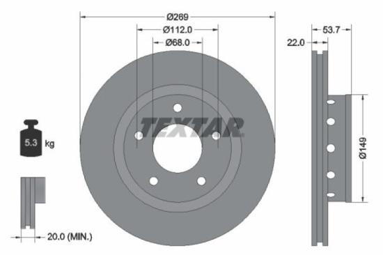 TEXTAR Bremsbelagsatz, Scheibenbremse 2355401 + Bremsscheibe 92176803 Bild TEXTAR Bremsbelagsatz, Scheibenbremse 2355401 + Bremsscheibe 92176803