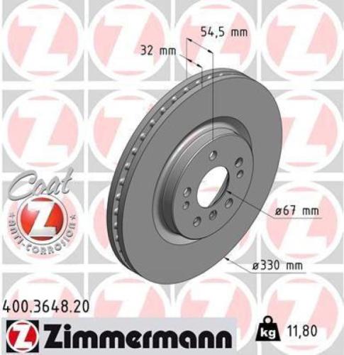 ZIMMERMANN Bremsbelagsatz, Scheibenbremse 23925.210.1 + Bremsscheibe 400.3648.20 Bild ZIMMERMANN Bremsbelagsatz, Scheibenbremse 23925.210.1 + Bremsscheibe 400.3648.20