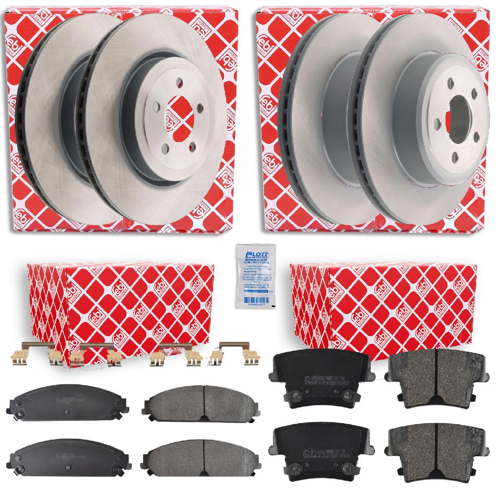 FEBI BILSTEIN Bremsbelagsatz, Scheibenbremse 116109 + Bremsbelagsatz, Scheibenbremse 116112 + Bremsscheibe 43944 + Bremsscheibe 44014