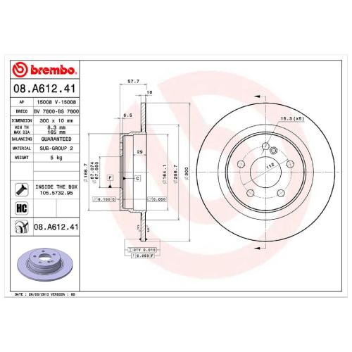 BREMBO Bremsscheibe 08.A612.41 + Bremsbelagsatz, Scheibenbremse P 50 068 Bild BREMBO Bremsscheibe 08.A612.41 + Bremsbelagsatz, Scheibenbremse P 50 068