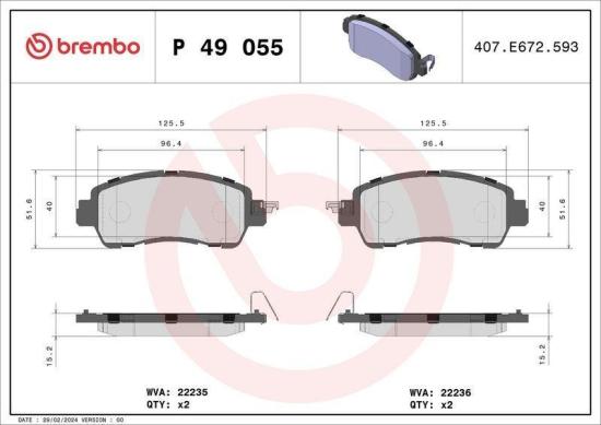 BREMBO Bremsscheibe 09.D065.11 + Bremsbelagsatz, Scheibenbremse P 49 055 Bild BREMBO Bremsscheibe 09.D065.11 + Bremsbelagsatz, Scheibenbremse P 49 055