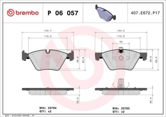 BREMBO Warnkontakt, Bremsbelagverschleiß A 00 228 + Bremsscheibe 09.9172.11 + Bremsbelagsatz, Scheibenbremse P 06 057 Bild BREMBO Warnkontakt, Bremsbelagverschleiß A 00 228 + Bremsscheibe 09.9172.11 + Bremsbelagsatz, Scheibenbremse P 06 057