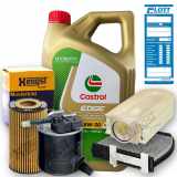 Castrol Motoröl + Ölfilter + Luftfilter + Innenraumfilter + Kraftstofffilter + Ablassschraube