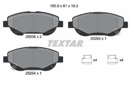 TEXTAR Bremsbelagsatz, Scheibenbremse 2500601 + Bremsscheibe 92195200 + Bremsbelagsatz, Scheibenbremse 2488501 + Bremsscheibe 92195303 Bild TEXTAR Bremsbelagsatz, Scheibenbremse 2500601 + Bremsscheibe 92195200 + Bremsbelagsatz, Scheibenbremse 2488501 + Bremsscheibe 92195303