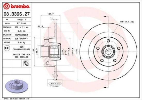 BREMBO Bremsbelagsatz, Scheibenbremse P 59 042 + Bremsscheibe 08.B396.27 Bild BREMBO Bremsbelagsatz, Scheibenbremse P 59 042 + Bremsscheibe 08.B396.27