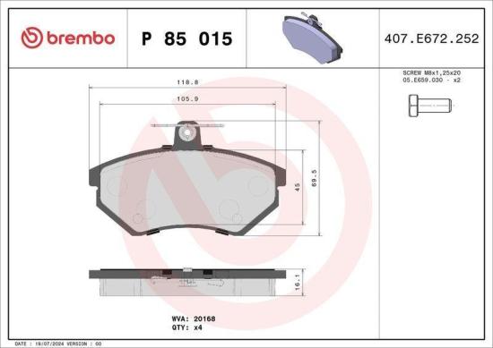 BREMBO Bremsscheibe 09.5166.11 + Bremsbelagsatz, Scheibenbremse P 85 015 Bild BREMBO Bremsscheibe 09.5166.11 + Bremsbelagsatz, Scheibenbremse P 85 015