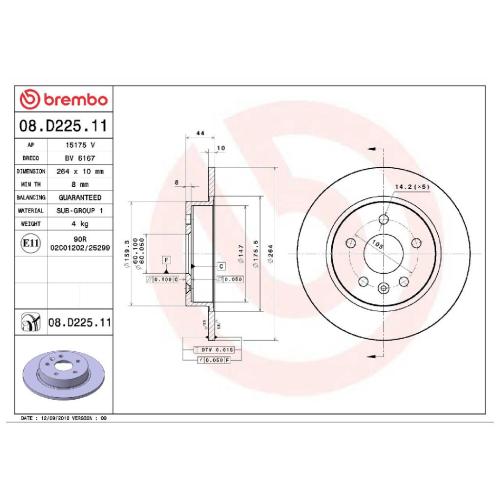 BREMBO Bremsbelagsatz, Scheibenbremse P 59 090 + Bremsscheibe 08.D225.11 Bild BREMBO Bremsbelagsatz, Scheibenbremse P 59 090 + Bremsscheibe 08.D225.11
