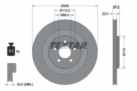 TEXTAR Bremsbelagsatz, Scheibenbremse 2521401 + Bremsscheibe 92241803 Bild TEXTAR Bremsbelagsatz, Scheibenbremse 2521401 + Bremsscheibe 92241803