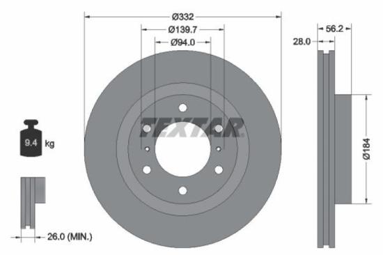 TEXTAR Bremsbelagsatz, Scheibenbremse 2402401 + Bremsscheibe 92167203 Bild TEXTAR Bremsbelagsatz, Scheibenbremse 2402401 + Bremsscheibe 92167203