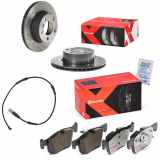 BREMBO Bremsscheibe 09.9750.2X + Bremsbelagsatz, Scheibenbremse P 06 070X + Warnkontakt, Bremsbelagverschleiß A 00 473