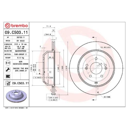 BREMBO Bremsbelagsatz, Scheibenbremse P 30 035 + Bremsscheibe 09.C503.11 Bild BREMBO Bremsbelagsatz, Scheibenbremse P 30 035 + Bremsscheibe 09.C503.11