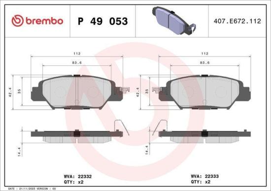 BREMBO Bremsbelagsatz, Scheibenbremse P 49 053 + Bremsscheibe 08.C425.1X Bild BREMBO Bremsbelagsatz, Scheibenbremse P 49 053 + Bremsscheibe 08.C425.1X
