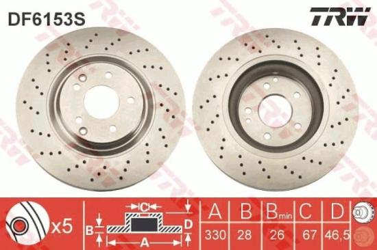 TRW Bremsscheibe DF6153S + Warnkontakt, Bremsbelagverschleiß GIC336 + Bremsbelagsatz, Scheibenbremse GDB1543 Bild TRW Bremsscheibe DF6153S + Warnkontakt, Bremsbelagverschleiß GIC336 + Bremsbelagsatz, Scheibenbremse GDB1543