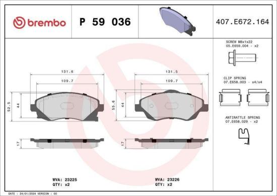 BREMBO Bremsscheibe 09.8601.1X + Bremsbelagsatz, Scheibenbremse P 59 036 Bild BREMBO Bremsscheibe 09.8601.1X + Bremsbelagsatz, Scheibenbremse P 59 036