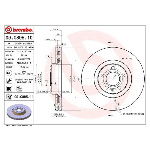 BREMBO Bremsbelagsatz, Scheibenbremse P 85 097 + Bremsscheibe 09.C895.11 Bild BREMBO Bremsbelagsatz, Scheibenbremse P 85 097 + Bremsscheibe 09.C895.11