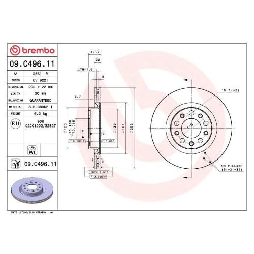BREMBO Bremsbelagsatz, Scheibenbremse P 23 180 + Bremsscheibe 09.C496.11 Bild BREMBO Bremsbelagsatz, Scheibenbremse P 23 180 + Bremsscheibe 09.C496.11