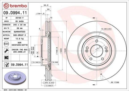 BREMBO Bremsbelagsatz, Scheibenbremse P 30 119 + Bremsscheibe 09.D994.11 Bild BREMBO Bremsbelagsatz, Scheibenbremse P 30 119 + Bremsscheibe 09.D994.11