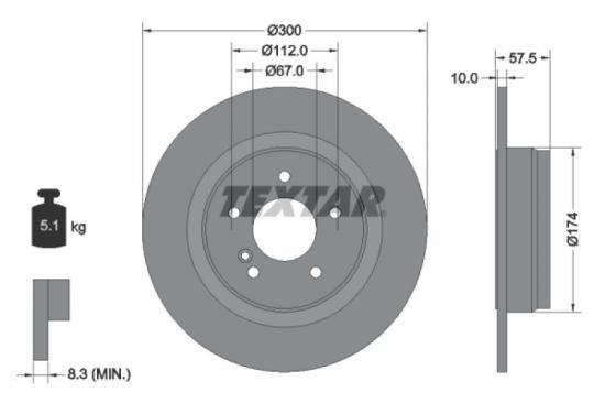 TEXTAR Bremsbelagsatz, Scheibenbremse 2425301 + Bremsscheibe 92163303 Bild TEXTAR Bremsbelagsatz, Scheibenbremse 2425301 + Bremsscheibe 92163303