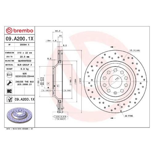 BREMBO Bremsbelagsatz, Scheibenbremse P 85 124 + Bremsscheibe 09.A200.1X Bild BREMBO Bremsbelagsatz, Scheibenbremse P 85 124 + Bremsscheibe 09.A200.1X