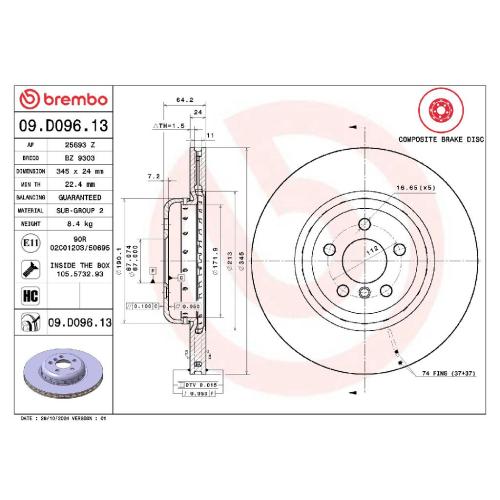 BREMBO Bremsbelagsatz, Scheibenbremse P 06 061 + Bremsscheibe 09.D096.13 Bild BREMBO Bremsbelagsatz, Scheibenbremse P 06 061 + Bremsscheibe 09.D096.13