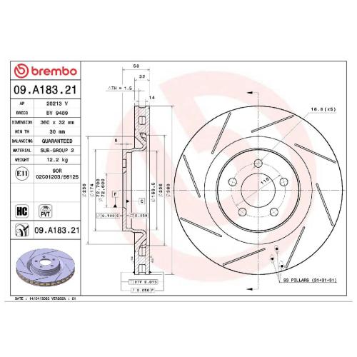 BREMBO Bremsbelagsatz, Scheibenbremse P 11 023 + Bremsscheibe 09.A183.21 Bild BREMBO Bremsbelagsatz, Scheibenbremse P 11 023 + Bremsscheibe 09.A183.21