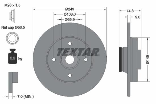 TEXTAR Bremsbelagsatz, Scheibenbremse 2355402 + Bremsscheibe 92194103 Bild TEXTAR Bremsbelagsatz, Scheibenbremse 2355402 + Bremsscheibe 92194103
