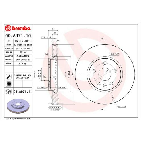 BREMBO Bremsbelagsatz, Scheibenbremse P 59 055 + Bremsscheibe 09.A971.11 Bild BREMBO Bremsbelagsatz, Scheibenbremse P 59 055 + Bremsscheibe 09.A971.11