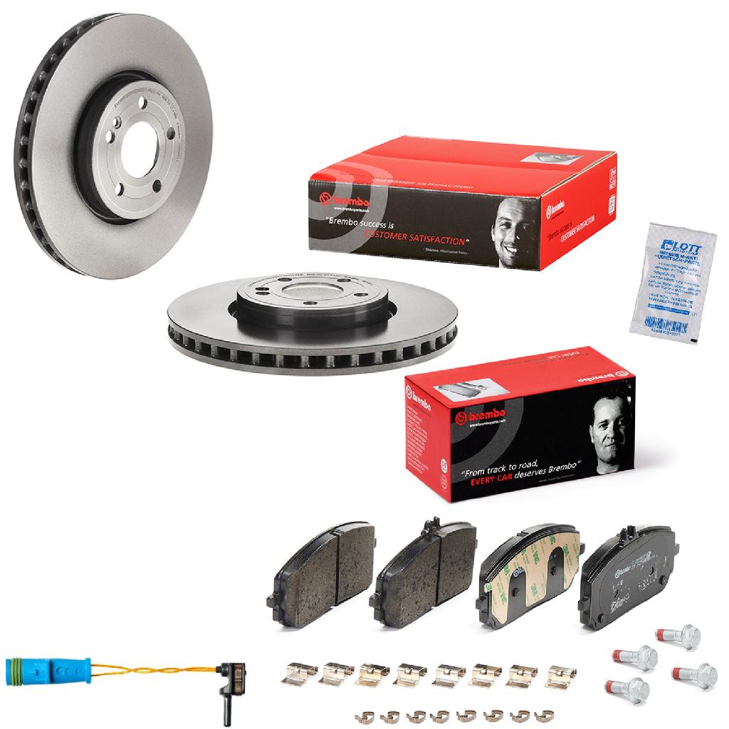 BREMBO Bremsscheibe 09.D985.11 + Bremsbelagsatz, Scheibenbremse P 50 152 + Warnkontakt, Bremsbelagverschleiß A 00 353