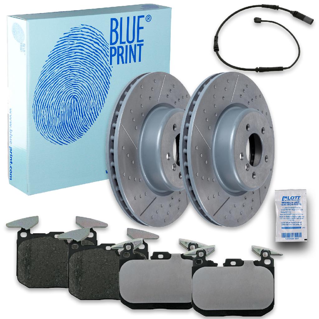 FEBI BILSTEIN Warnkontakt, Bremsbelagverschleiß 39138 BLUE PRINT Bremsbelagsatz, Scheibenbremse ADB114231 + Bremsscheibe ADB114380