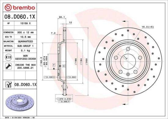 BREMBO Bremsbelagsatz, Scheibenbremse P 85 185 + Bremsscheibe 08.D060.1X Bild BREMBO Bremsbelagsatz, Scheibenbremse P 85 185 + Bremsscheibe 08.D060.1X