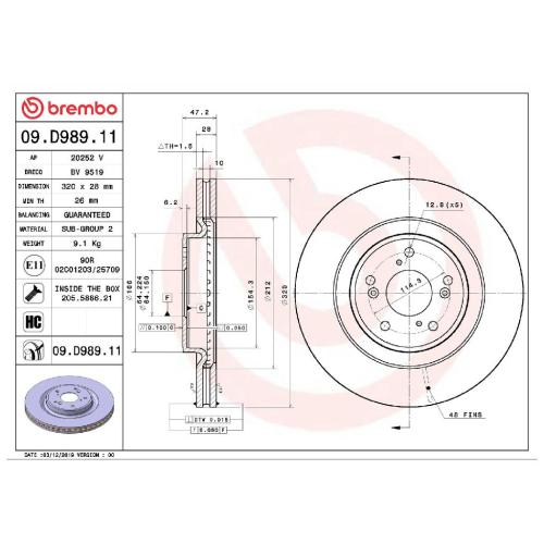 BREMBO Bremsscheibe 09.D989.11 + Bremsbelagsatz, Scheibenbremse P 28 068 Bild BREMBO Bremsscheibe 09.D989.11 + Bremsbelagsatz, Scheibenbremse P 28 068