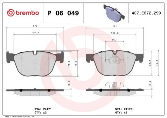 BREMBO Bremsscheibe 09.9923.1X + Warnkontakt, Bremsbelagverschleiß A 00 442 + Bremsbelagsatz, Scheibenbremse P 06 049X Bild BREMBO Bremsscheibe 09.9923.1X + Warnkontakt, Bremsbelagverschleiß A 00 442 + Bremsbelagsatz, Scheibenbremse P 06 049X