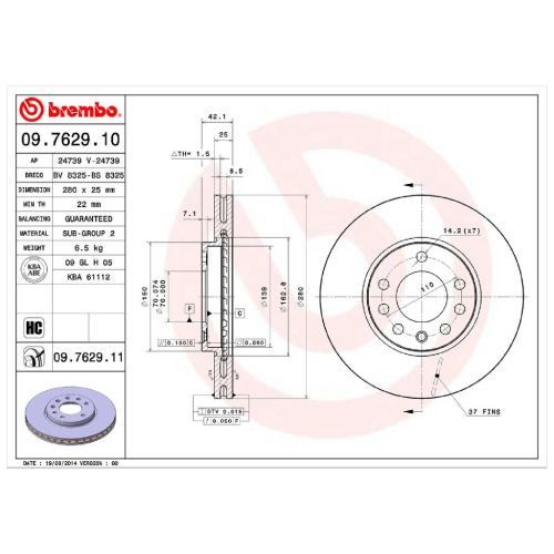 BREMBO Bremsscheibe 09.7629.11 + Bremsbelagsatz, Scheibenbremse P 59 045 Bild BREMBO Bremsscheibe 09.7629.11 + Bremsbelagsatz, Scheibenbremse P 59 045