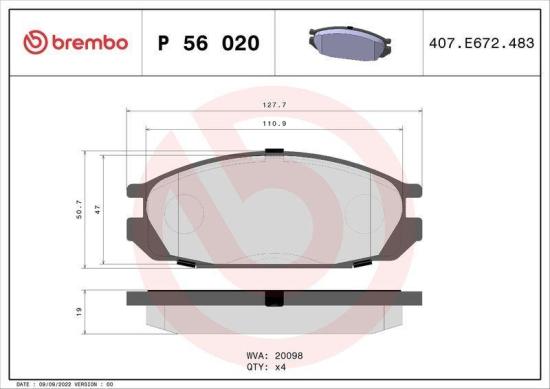 BREMBO Bremsbelagsatz, Scheibenbremse P 56 020 + Bremsscheibe 09.A451.10 Bild BREMBO Bremsbelagsatz, Scheibenbremse P 56 020 + Bremsscheibe 09.A451.10