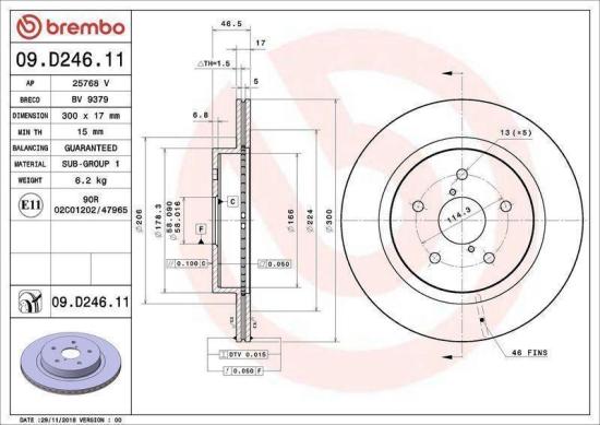 BREMBO Bremsbelagsatz, Scheibenbremse P 78 026 + Bremsscheibe 09.D246.11 Bild BREMBO Bremsbelagsatz, Scheibenbremse P 78 026 + Bremsscheibe 09.D246.11