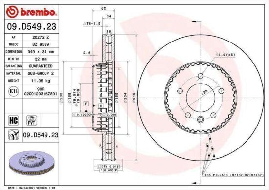 BREMBO Bremsscheibe 09.D549.23 + Bremsbelagsatz, Scheibenbremse P 44 028 Bild BREMBO Bremsscheibe 09.D549.23 + Bremsbelagsatz, Scheibenbremse P 44 028