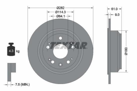 TEXTAR Bremsbelagsatz, Scheibenbremse 2365201 + Bremsscheibe 92165803 Bild TEXTAR Bremsbelagsatz, Scheibenbremse 2365201 + Bremsscheibe 92165803