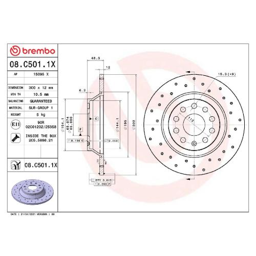 BREMBO Bremsscheibe 08.C501.1X + Bremsbelagsatz, Scheibenbremse P 85 184 Bild BREMBO Bremsscheibe 08.C501.1X + Bremsbelagsatz, Scheibenbremse P 85 184