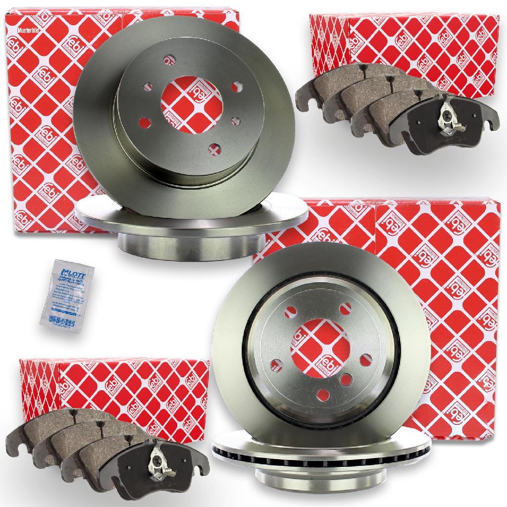 FEBI BILSTEIN Bremsbelagsatz, Scheibenbremse 116243 + Bremsscheibe 24386 + Warnkontakt, Bremsbelagverschleiß 44479 + Bremsscheibe 39129 + Bremsbelagsatz, Scheibenbremse 16995