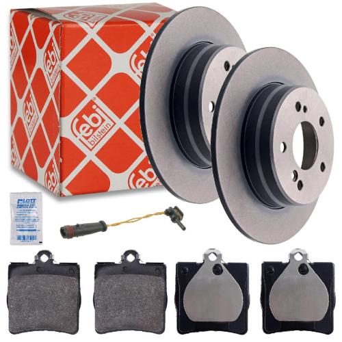 FEBI BILSTEIN Bremsscheibe 04629 + Warnkontakt, Bremsbelagverschleiß 19186 + Bremsbelagsatz, Scheibenbremse 16147 Bild FEBI BILSTEIN Bremsscheibe 04629 + Warnkontakt, Bremsbelagverschleiß 19186 + Bremsbelagsatz, Scheibenbremse 16147